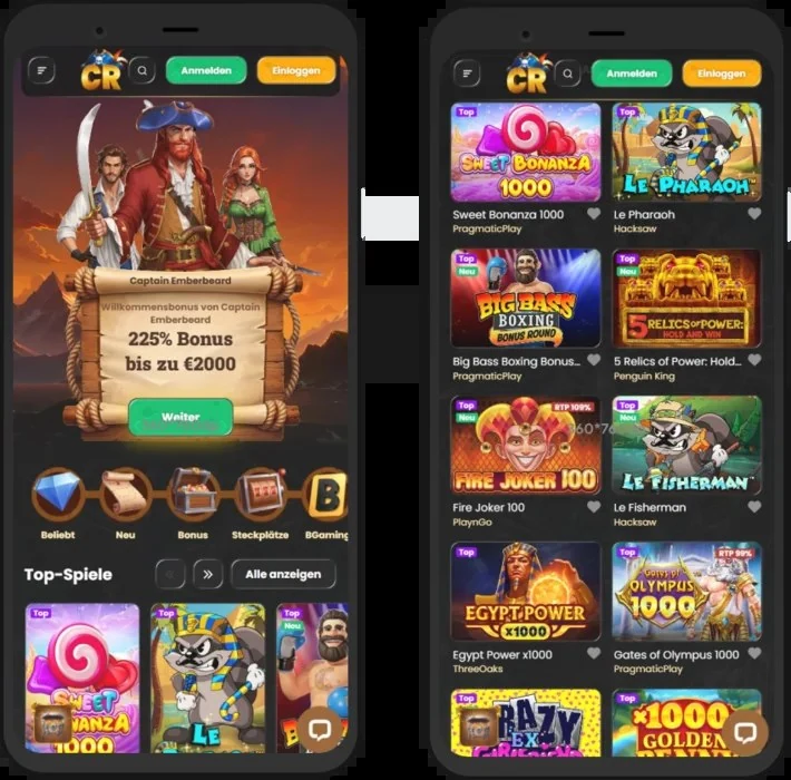 Corsaza mobil: Lobby und Top-Spiele im Smartphone-Browser