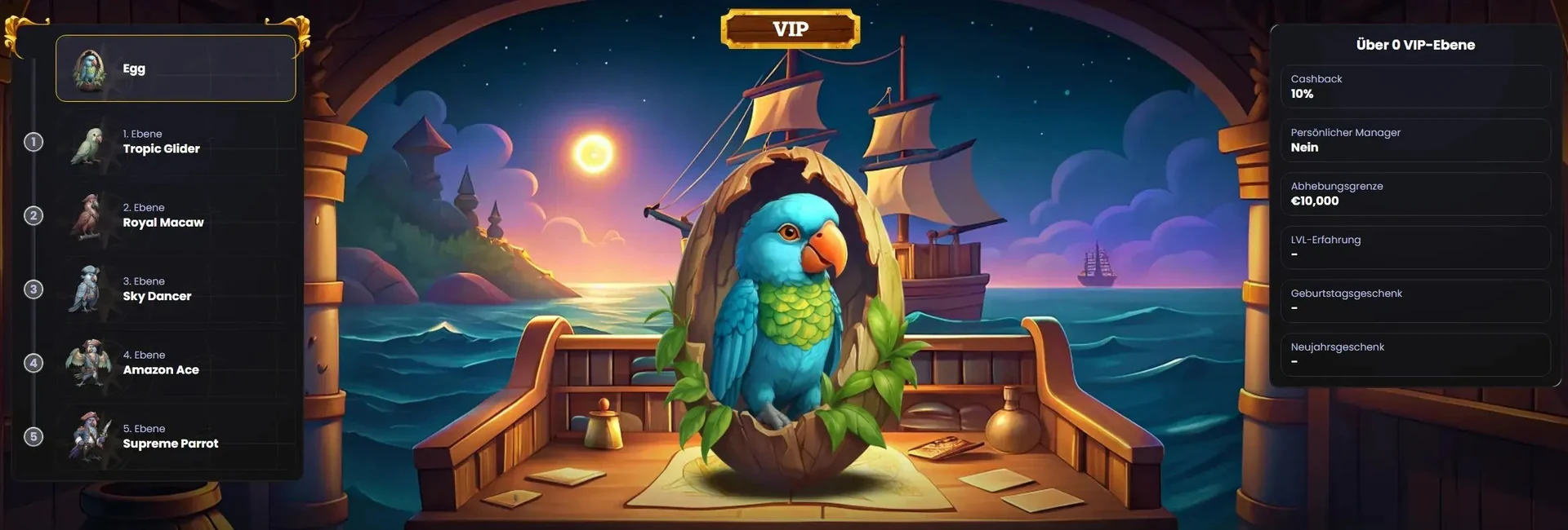 Corsaza VIP-Programm: Stufen von Egg bis Supreme Parrot